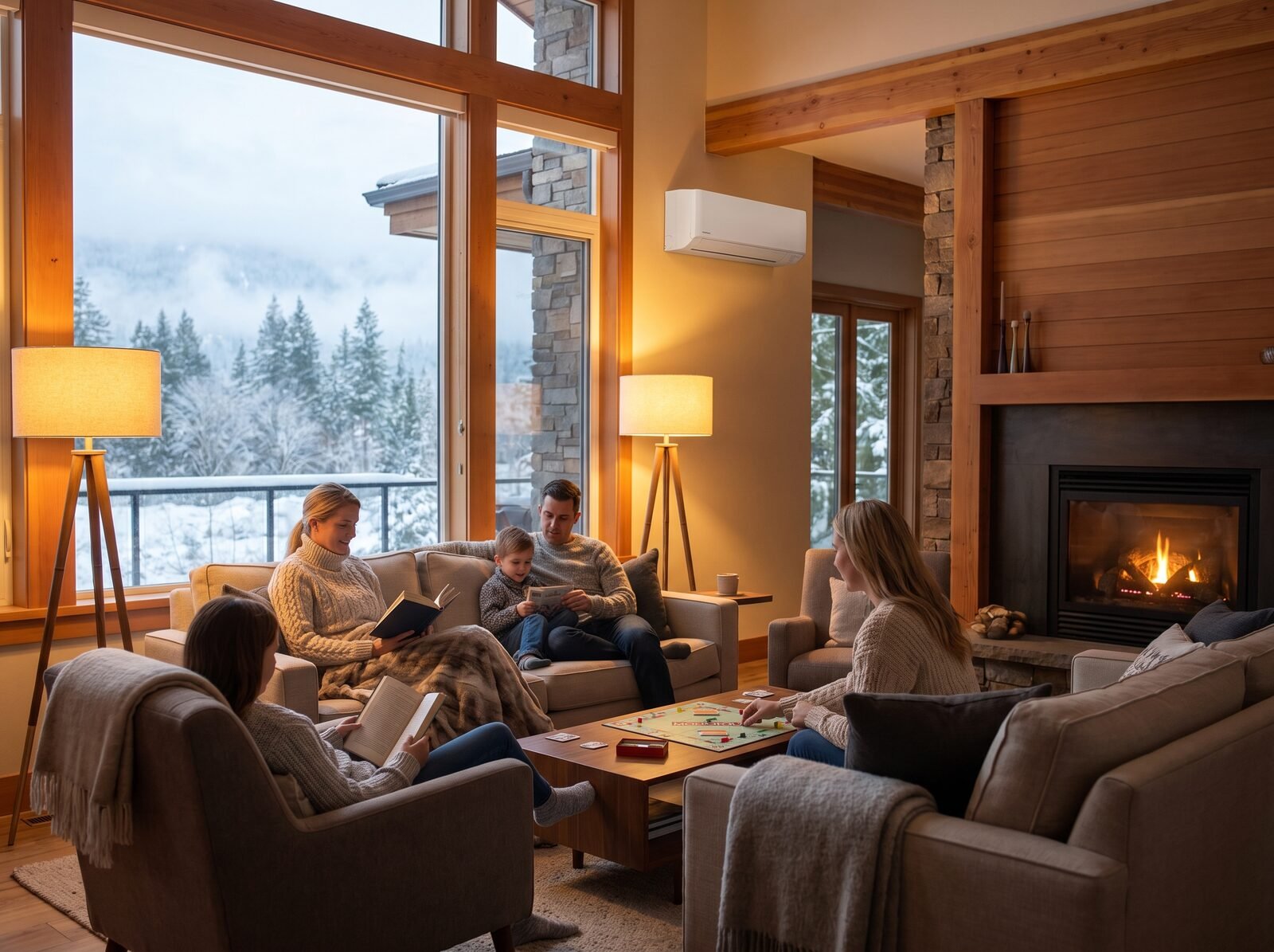 Comfortable Salem living room heated by a Melton's ductless system